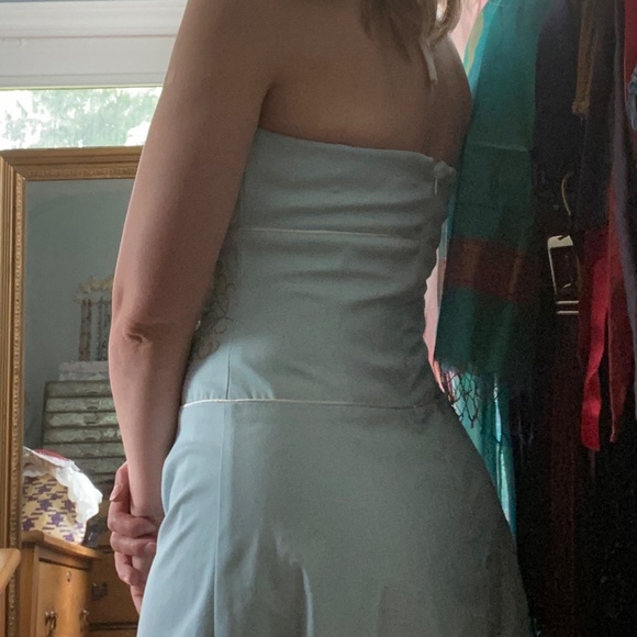 Blue and White Stripe with Embroidery Halter Dress - Picture 6 of 10